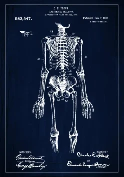Patenttegning - Skelet I - Blå Plakat (21x29.7 cm (A4))