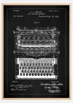 Patenttegning - Skrivemaskine - Sort Plakat (21x29.7 cm (A4))