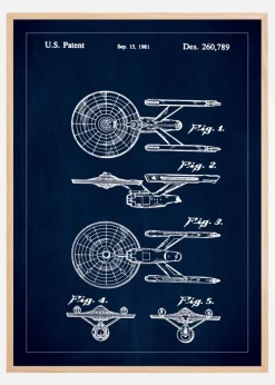 Patenttegning - Star Trek - USS Enterprise - Blå Plakat (21x29.7 cm (A4))