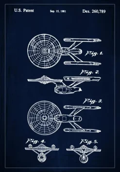 Patenttegning - Star Trek - USS Enterprise - Blå Plakat (21x29.7 cm (A4))