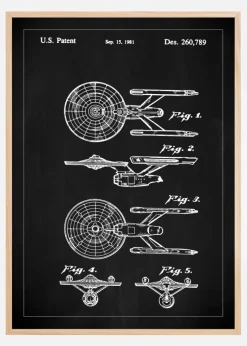 Patenttegning - Star Trek - USS Enterprise - Sort Plakat (21x29.7 cm (A4))