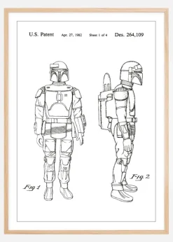 Patenttegning - Star Wars - Boba Fett - Hvid Plakat (21x29.7 cm (A4))