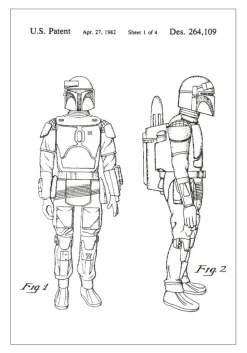 Patenttegning - Star Wars - Boba Fett - Hvid Plakat (21x29.7 cm (A4))