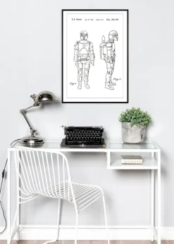 Patenttegning - Star Wars - Boba Fett - Hvid Plakat (21x29.7 cm (A4))