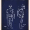 Patenttegning - Star Wars - Boba Fett - Blå Plakat (21x29.7 cm (A4))