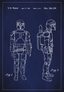 Patenttegning - Star Wars - Boba Fett - Blå Plakat (21x29.7 cm (A4))