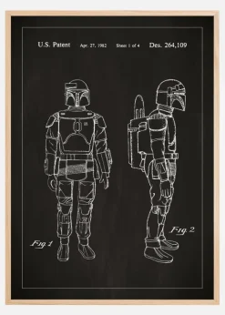 Patenttegning - Star Wars - Boba Fett - Sort Plakat (21x29.7 cm (A4))