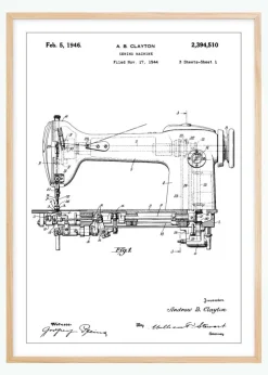 Patenttegning - Symaskine I Plakat (21x29.7 cm (A4))