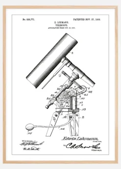 Patenttegning - Teleskop - Hvid Plakat (21x29.7 cm (A4))
