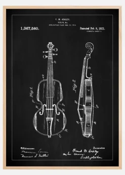 Patenttegning - Violin - Sort Plakat (21x29.7 cm (A4))