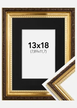 Ramme Abisko Guld 13x18 cm - Passepartout Sort 3,5x5 inches (8,89x12,7 cm)