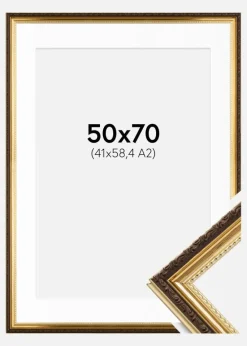 Ramme Abisko Guld 50x70 cm - Passepartout Hvid 42x59,4 cm (A2)