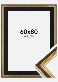 Ramme Abisko Guld 60x80 cm - Passepartout Sort 50x70 cm