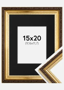 Ramme Abisko Guld 15x20 cm - Passepartout Sort 4x5 inches (10,16x12,7 cm)