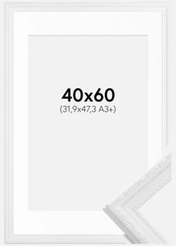 Ramme Abisko Hvid 40x60 cm - Passepartout Hvid 32,9x48,3 cm (A3+)