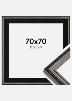 Ramme Abisko Sølv 70x70 cm - Passepartout Sort 60x60 cm