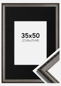 Ramme Abisko Sølv 35x50 cm - Passepartout Sort 9x12 inches