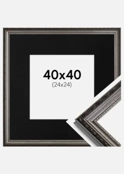 Ramme Abisko Sølv 40x40 cm - Passepartout Sort 25x25 cm
