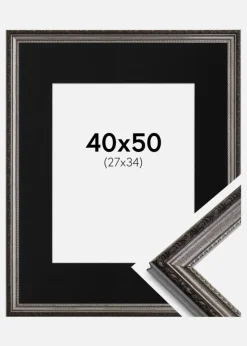 Ramme Abisko Sølv 40x50 cm - Passepartout Sort 28x35 cm