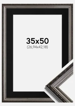 Ramme Abisko Sølv 35x50 cm - Passepartout Sort 11x17 inches