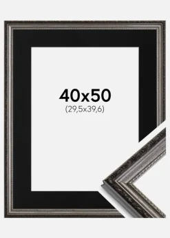 Ramme Abisko Sølv 40x50 cm - Passepartout Sort 12x16 inches
