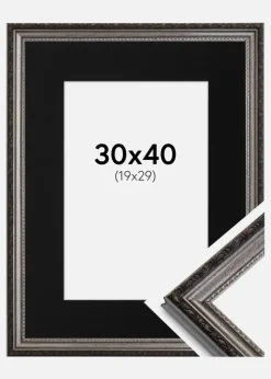 Ramme Abisko Sølv 30x40 cm - Passepartout Sort 20x30 cm
