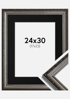 Ramme Abisko Sølv 24x30 cm - Passepartout Sort 18x24 cm
