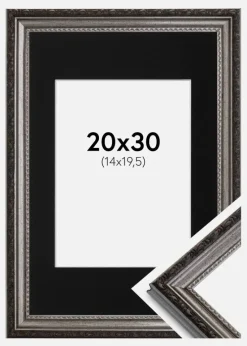 Ramme Abisko Sølv 20x30 cm - Passepartout Sort 15x21 cm (A5)
