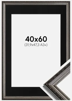 Ramme Abisko Sølv 40x60 cm - Passepartout Sort 32,9x48,3 cm (A3+)