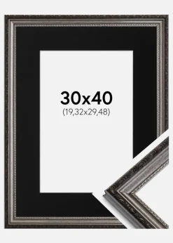 Ramme Abisko Sølv 30x40 cm - Passepartout Sort 8x12 inches