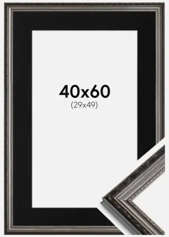 Ramme Abisko Sølv 40x60 cm - Passepartout Sort 30x50 cm