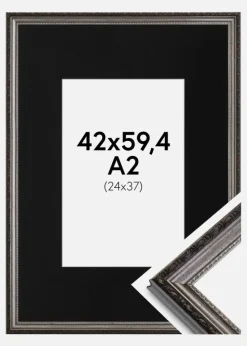 Ramme Abisko Sølv 42x59,4 cm (A2) - Passepartout Sort 25x38 cm
