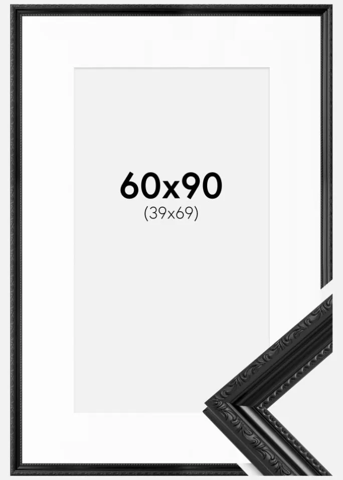 Ramme Abisko Sort 60x90 cm - Passepartout Hvid 40x70 cm
