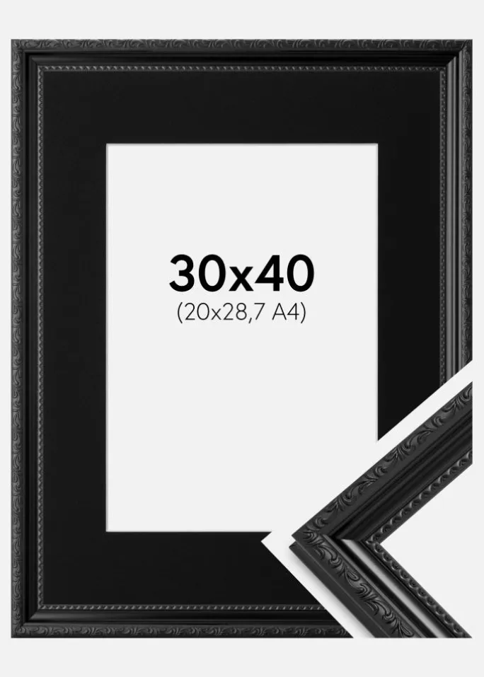 Ramme Abisko Sort 30x40 cm - Passepartout Sort 21x29,7 cm (A4)