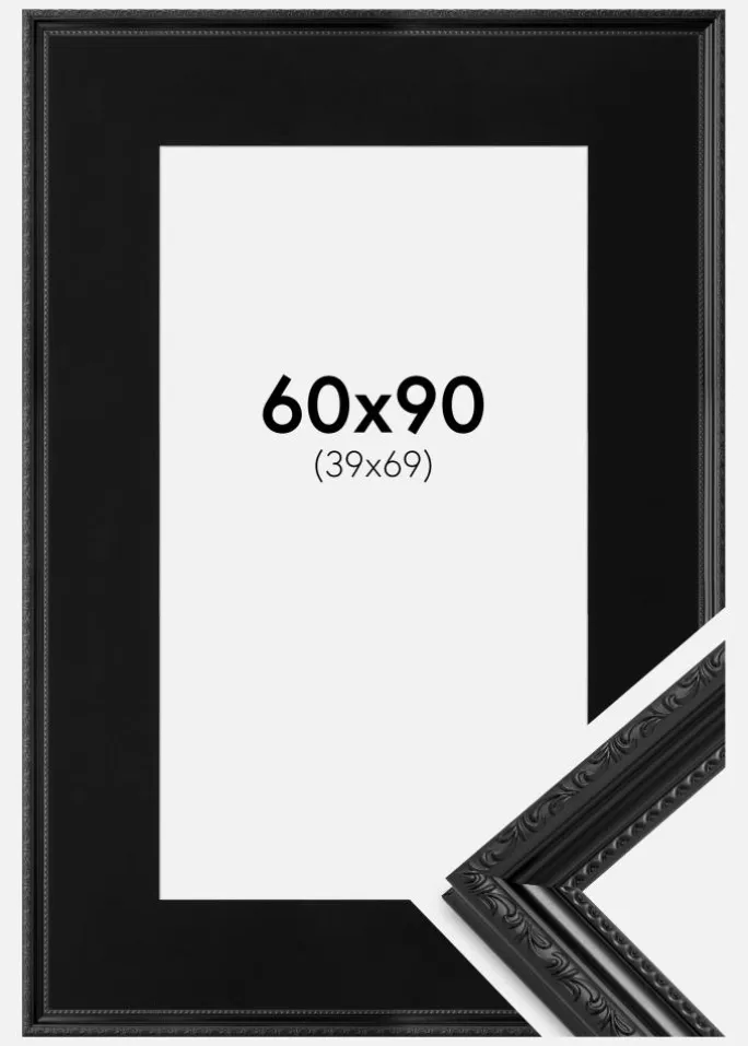 Ramme Abisko Sort 60x90 cm - Passepartout Sort 40x70 cm