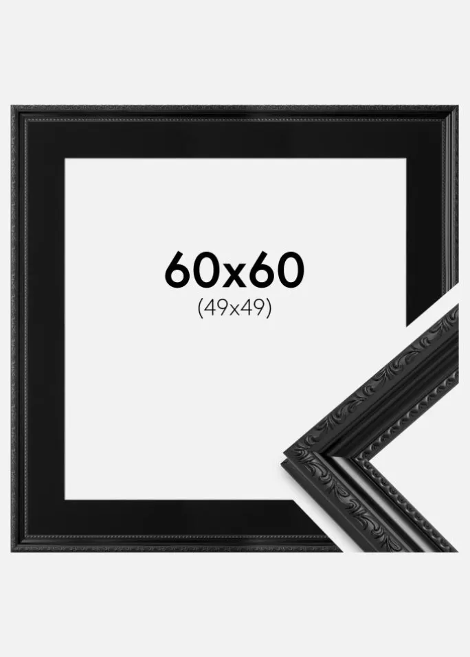 Ramme Abisko Sort 60x60 cm - Passepartout Sort 50x50 cm
