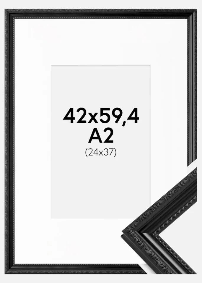Ramme Abisko Sort 42x59,4 cm (A2) - Passepartout Hvid 25x38 cm