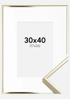 Ramme Aluminium Blank Guld 30x40 cm - Passepartout Hvid 18x27 cm