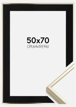 Ramme Aluminium Blank Guld 50x70 cm - Passepartout Sort 16x24 inches