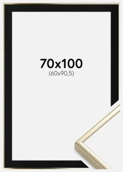 Ramme Aluminium Blank Guld 70x100 cm - Passepartout Sort 61x91,5 cm