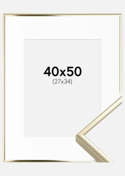 Ramme Aluminium Blank Guld 40x50 cm - Passepartout Hvid 28x35 cm