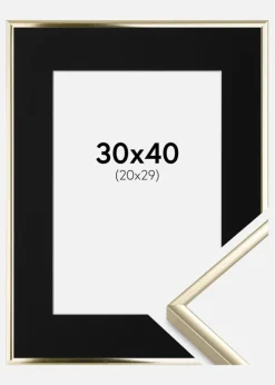 Ramme Aluminium Blank Guld 30x40 cm - Passepartout Sort 21x30 cm