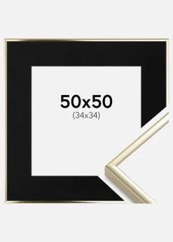 Ramme Aluminium Blank Guld 50x50 cm - Passepartout Sort 35x35 cm