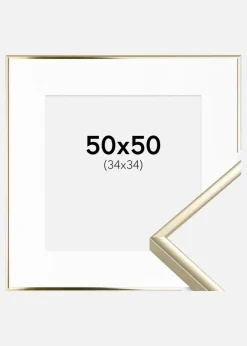 Ramme Aluminium Blank Guld 50x50 cm - Passepartout Hvid 35x35 cm