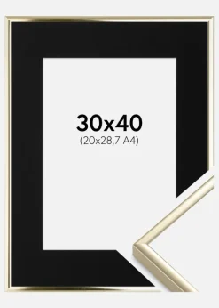Ramme Aluminium Blank Guld 30x40 cm - Passepartout Sort 21x29,7 cm (A4)