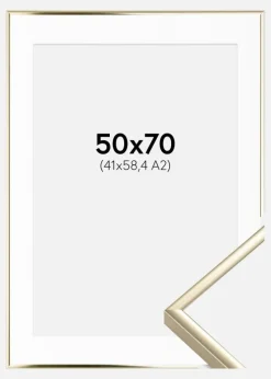 Ramme Aluminium Blank Guld 50x70 cm - Passepartout Hvid 42x59,4 cm (A2)