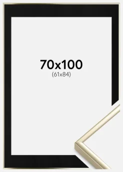 Ramme Aluminium Blank Guld 70x100 cm - Passepartout Sort 62x85 cm