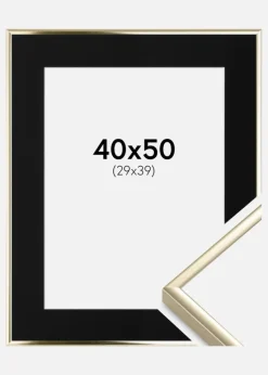 Ramme Aluminium Blank Guld 40x50 cm - Passepartout Sort 30x40 cm