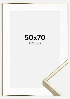 Ramme Aluminium Blank Guld 50x70 cm - Passepartout Hvid 40x60 cm