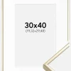 Ramme Aluminium Blank Guld 30x40 cm - Passepartout Hvid 8x12 inches